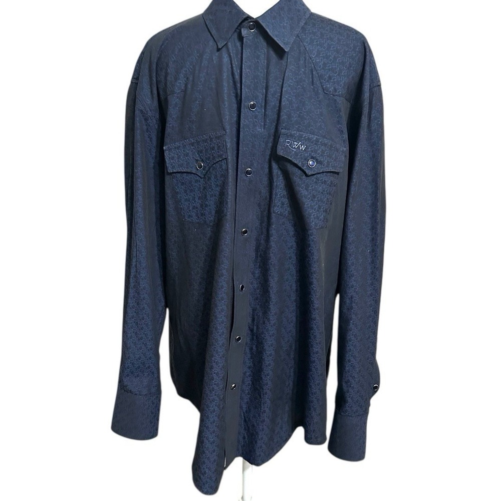 Western Blue Casual Pearl Snap Shirt Country Cowboy Mens XL Rodeo Shotgun Barn